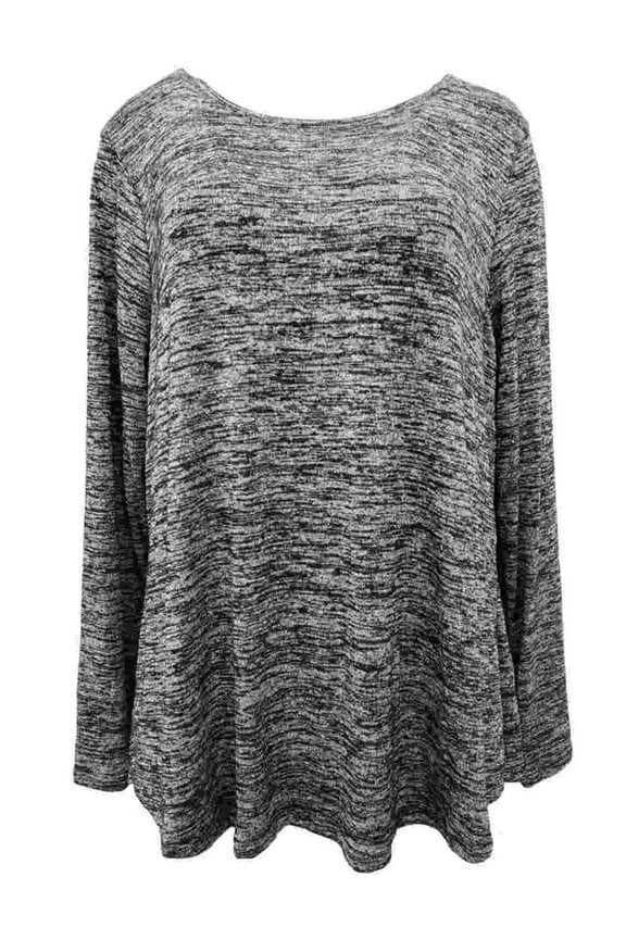 Womens Plus Black and Grey Heathered Long Sleeve Lightweight Sweater Top 0X