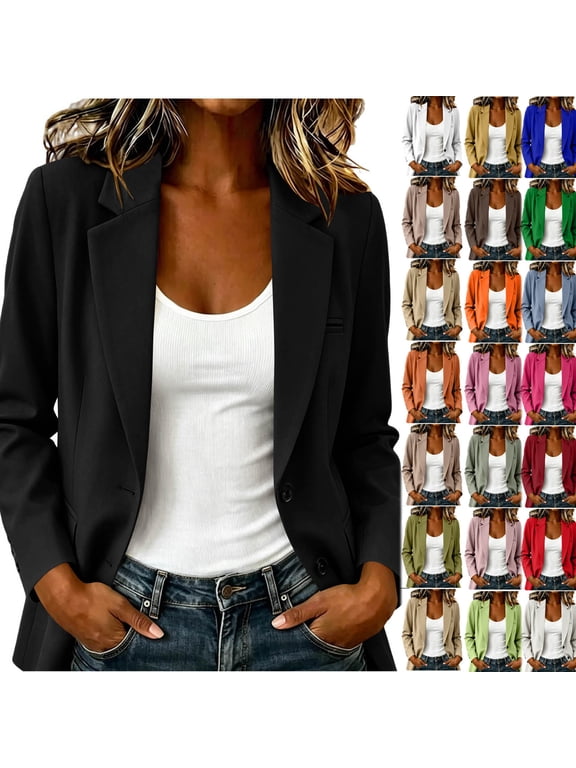 Womens Plus Blazers Lapel V Neck Long Sleeve Button Down Suit Jackets Business Casual Cardigan With Pockets (XXL, Black)