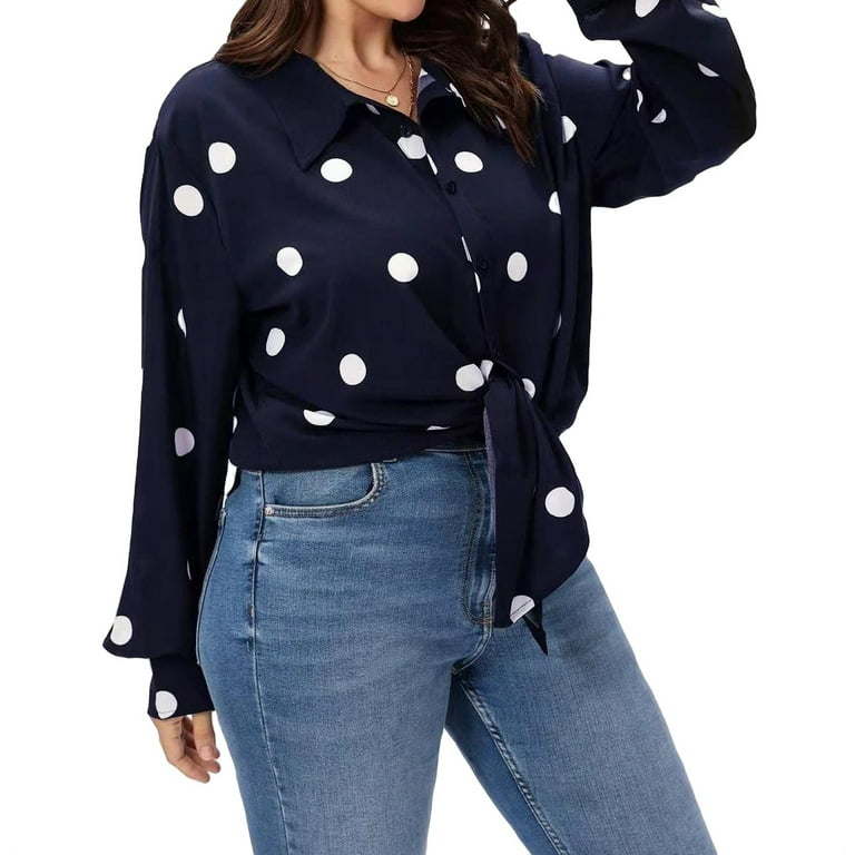 navy blue polka dot shirt womens
