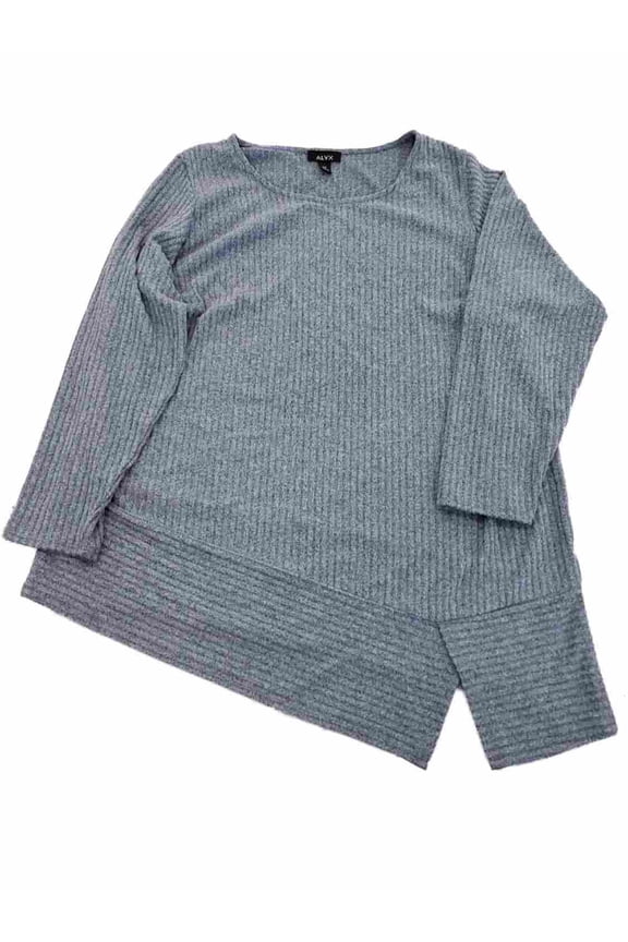 Womens Plus Blue Grey Ribbed Split Hem Asymmetrical Sweater 2X
