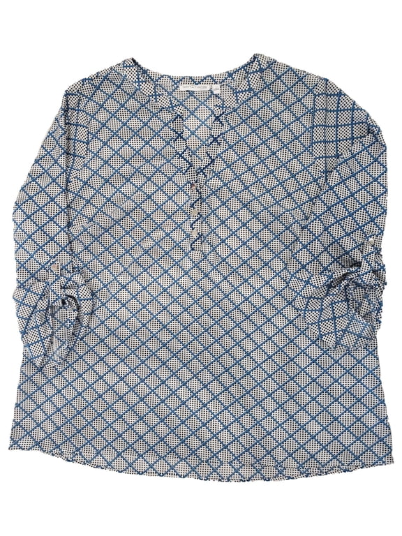 Womens Plus Blue Stripe Patterned Lightweight Shell Top Blouse 2X