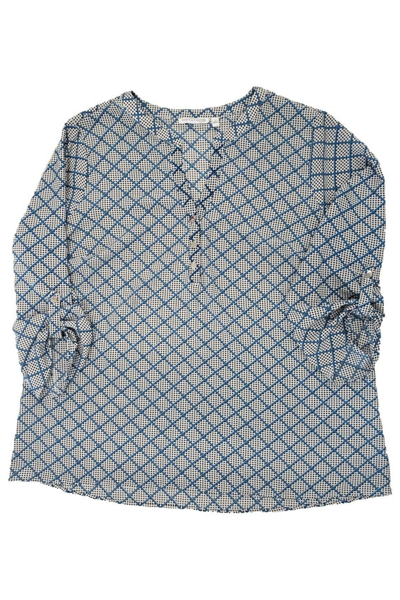 Womens Plus Blue Stripe Patterned Lightweight Shell Top Blouse 3X