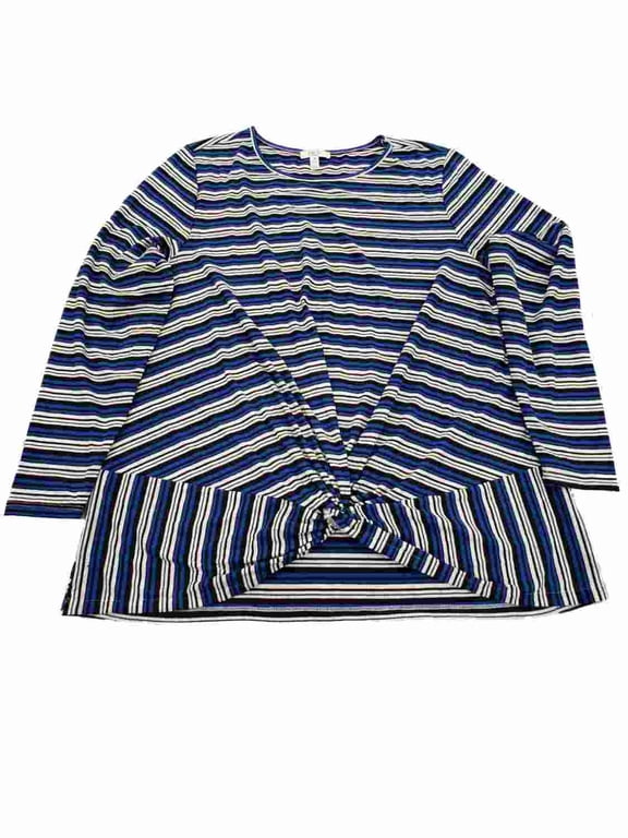 Womens Plus Blue White Black Stripe Knotted Hem Long Sleeve Shirt T-Shirt Top 3X