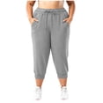 thumbnail image 1 of Womens Plus Capri Joggers High Waisted Workout Pants Casual Summer Lounge Cropped Athletic Sweatpants with Pockets for Running Yoga,Gray,4XL, 1 of 7