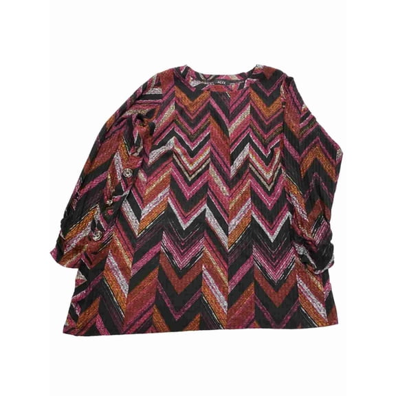 Womens Plus Chevron Stripe Fall Colors Button Side Shirt Top Sweater 1X