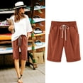 thumbnail image 1 of Womens Plus Elastic Waist Shorts Summer Solid Cotton Linen Casual Shorts with Pockets, 1 of 3