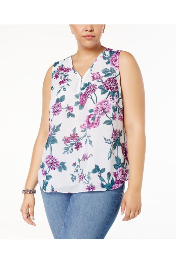 Plus Size Sequined Half Zip Shell Windsor White 2X