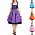 thumbnail image 1 of Womens Plus German Dirndl Dress Bavarian Oktoberfest Costume Embroidered Lace Up Corset Square Neck Puff Sleeve A Line Swing Dresses Tiered Hem, Purple, 5XL, 1 of 8