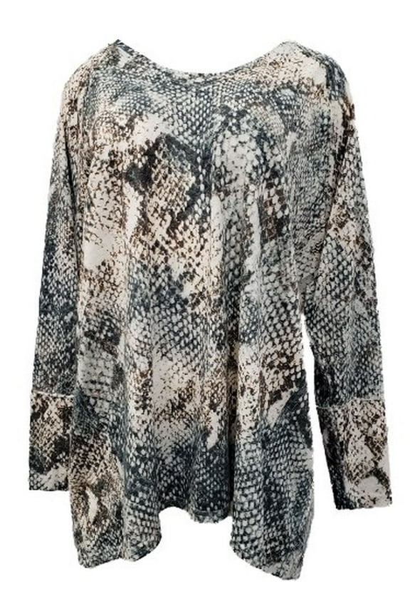 Womens Plus Green Beige Brown Print Long Sleeve Soft V Neck Tee Shirt Top 2X