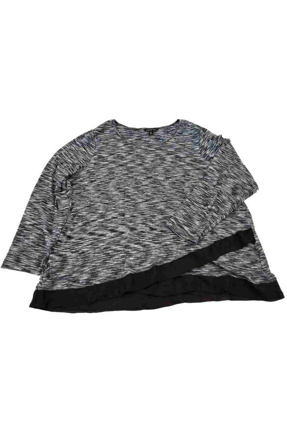 Womens Plus Grey Black Cross Hem Dressy Long Sleeve Shirt Top Sweater 3X
