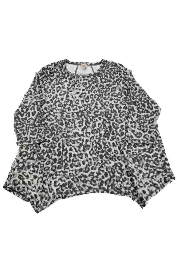 Womens Plus Grey Leopard Animal Print Rounded Hem T-Shirt Tee Shirt Top 2X