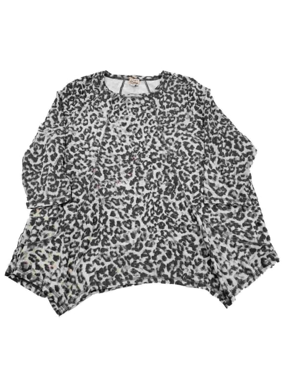 Womens Plus Grey Leopard Animal Print Rounded Hem T-Shirt Tee Shirt Top 2X