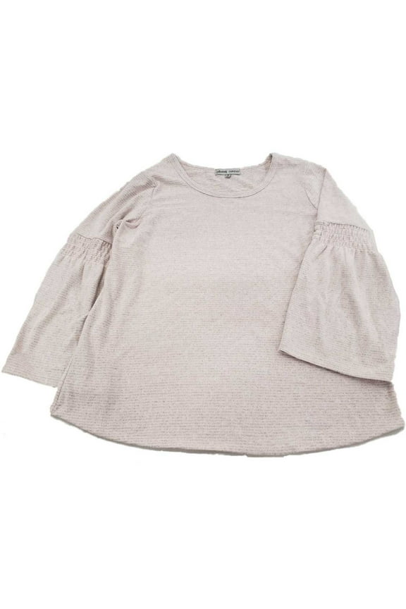 Womens Plus Grey & Light Pink Striped Long Ruched Sleeve Shirt Top Sweater 2X