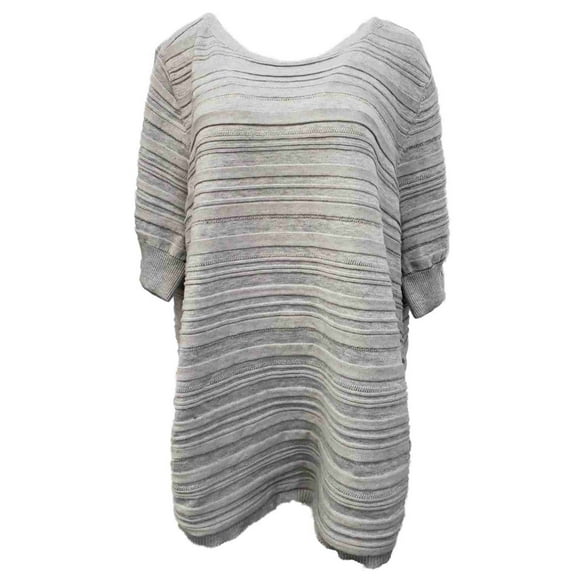 Womens Plus Grey Ribbed Side Ruched Short Sleeve Dressy Sweater Shirt Top 3X