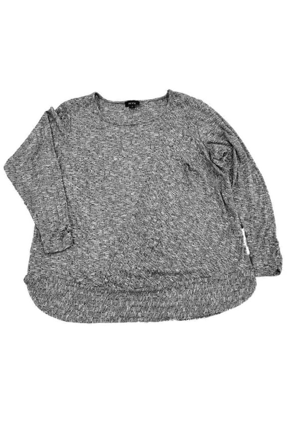 Womens Plus Grey White Stripe Pattern Round Hem Shirt Top Sweater 3X