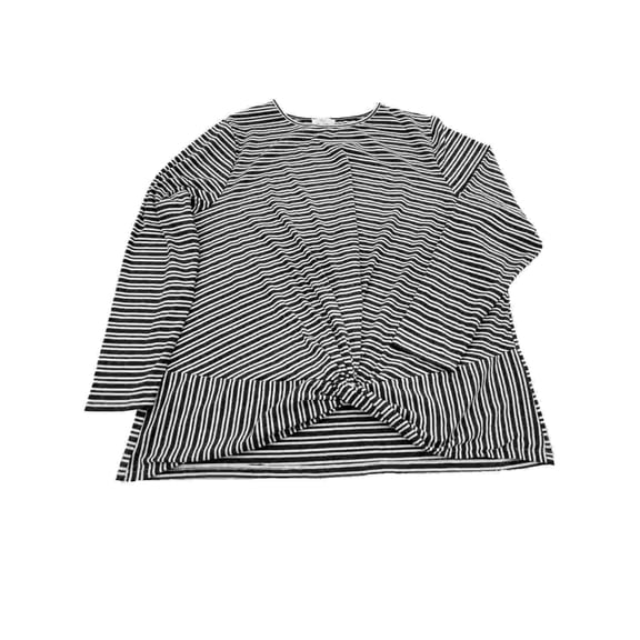 Womens Plus Grey and White Stripe Knotted Hem Long Sleeve Shirt T-Shirt Top 2X
