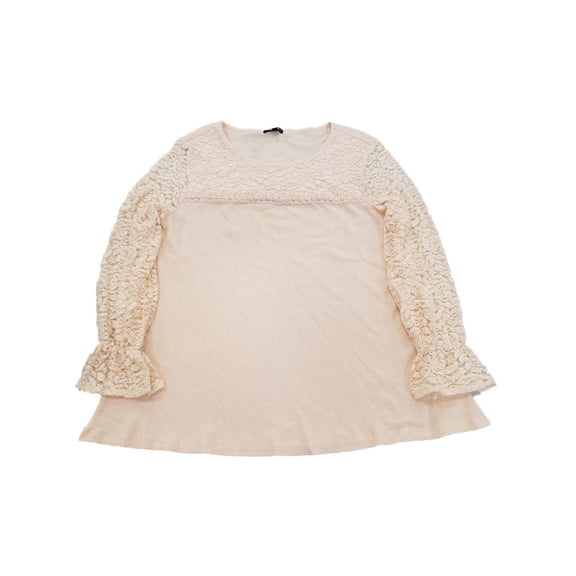 Womens Plus Ivory Cotton and Lace Long Sleeve Henley Dressy Shirt Top 1X