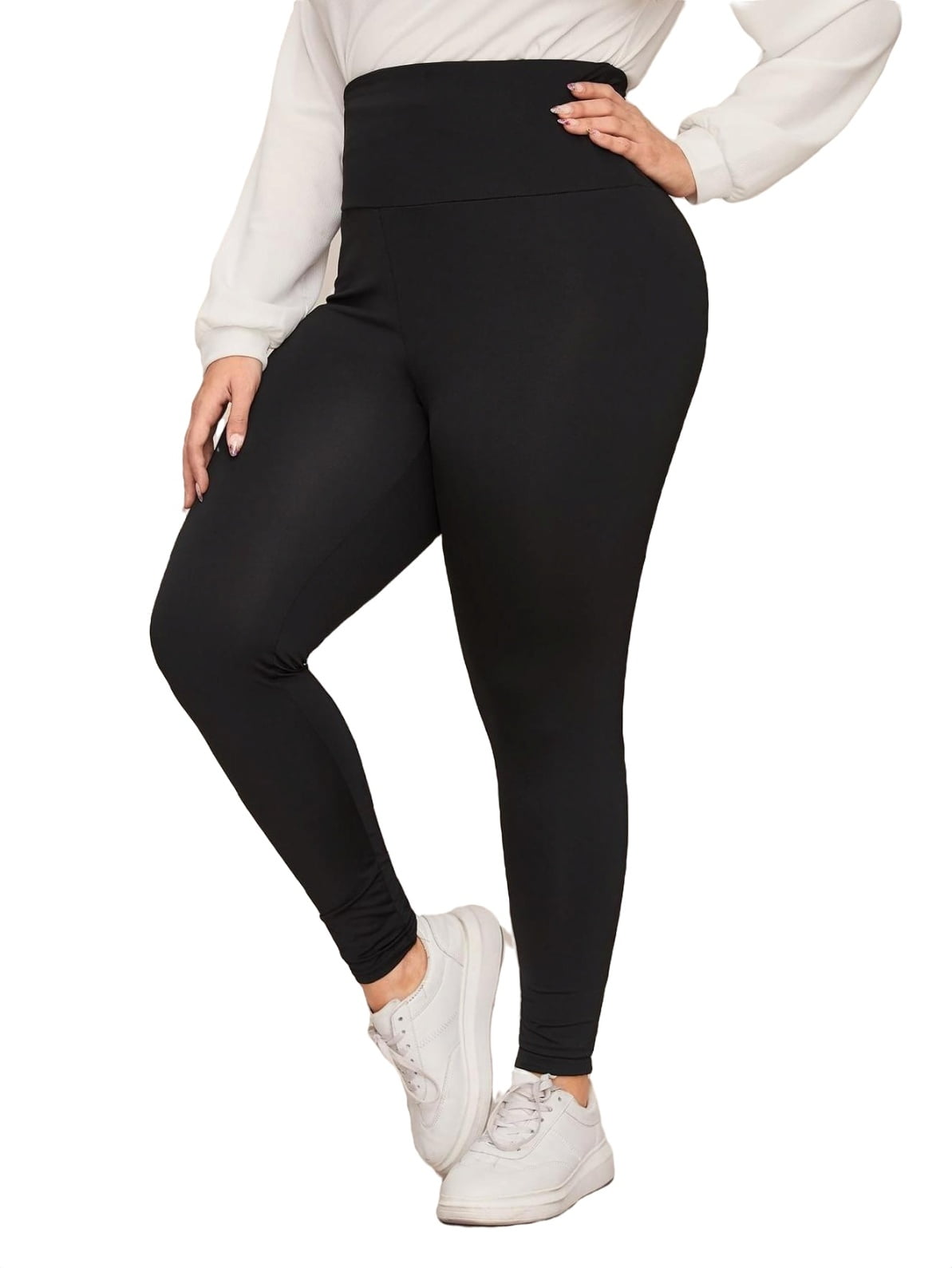 Womens Plus Leggings Basics Plain Regular Long Black 2XL