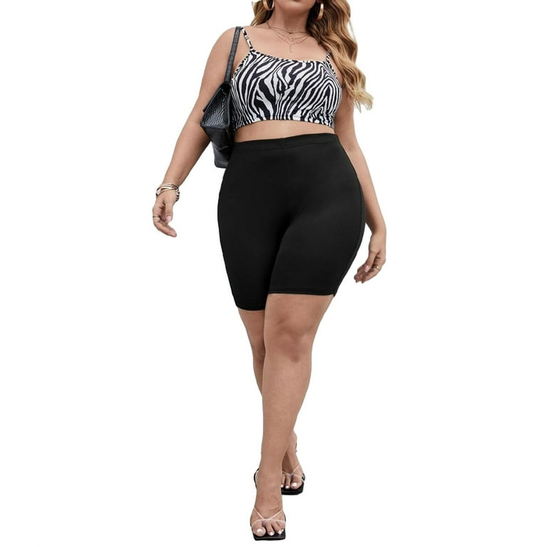 Womens Plus Leggings Solid Sporty Biker Shorts Black 3XL