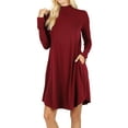 thumbnail image 1 of Womens & Plus Mock Neck Long Sleeve Flared A-Line Tunic Midi Dress with Pockets, 1 of 3