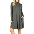 thumbnail image 1 of Womens & Plus Mock Neck Long Sleeve Flared A-Line Tunic Midi Dress with Pockets, 1 of 3