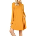thumbnail image 1 of Womens & Plus Mock Neck Long Sleeve Flared A-Line Tunic Midi Dress with Pockets, 1 of 3