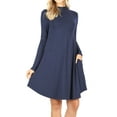 thumbnail image 1 of Womens & Plus Mock Neck Long Sleeve Flared A-Line Tunic Midi Dress with Pockets, 1 of 3