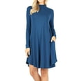 thumbnail image 1 of Womens & Plus Mock Neck Long Sleeve Flared A-Line Tunic Midi Dress with Pockets, 1 of 3