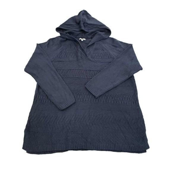 Womens Plus Navy Blue Hooded Knit Super Soft Long Sleeve Warm Winter Sweater 3X
