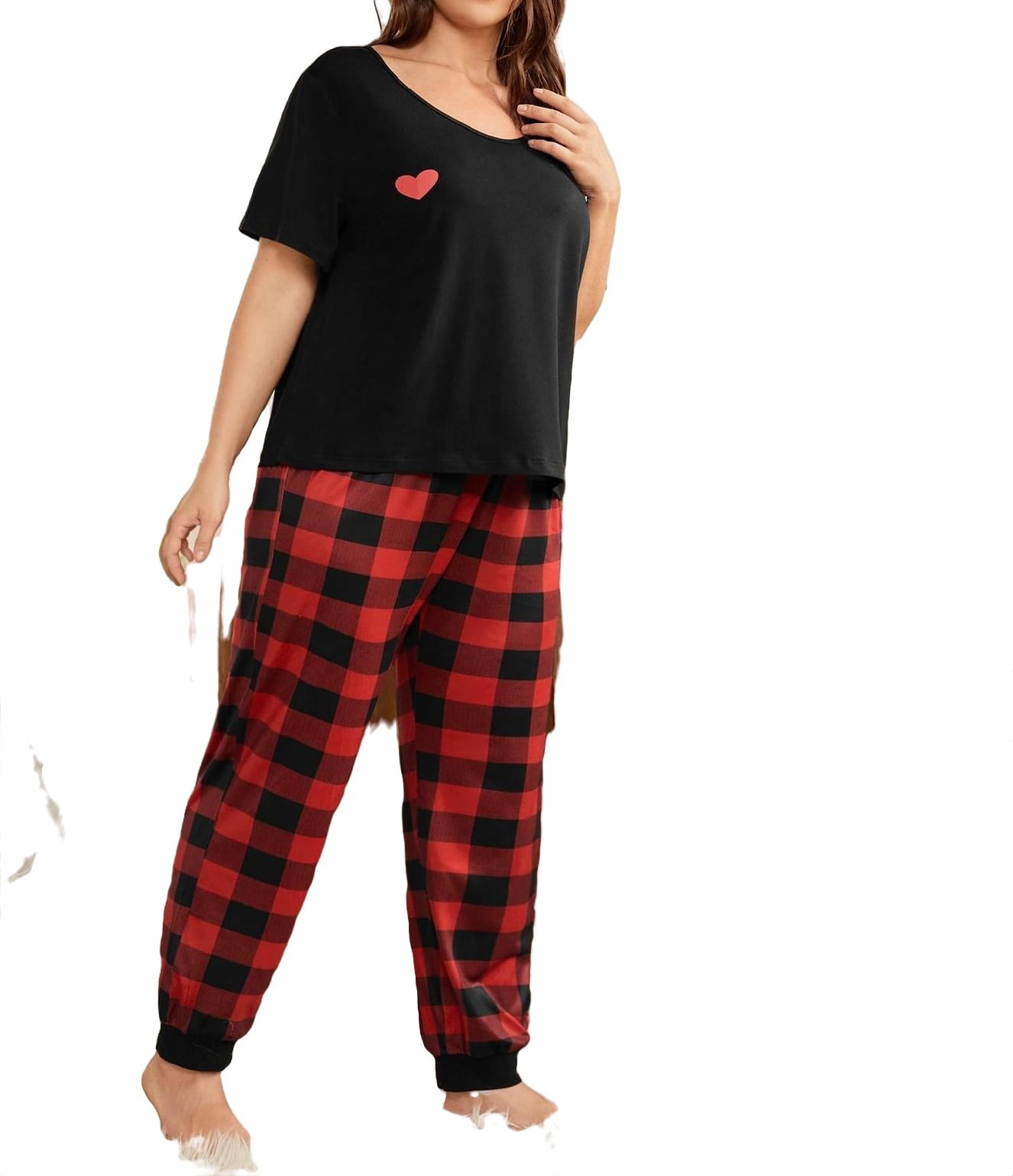 Womens Plus Pajamas Sets Plaid Pant Sets Sleepwear PJ Set Multicolor