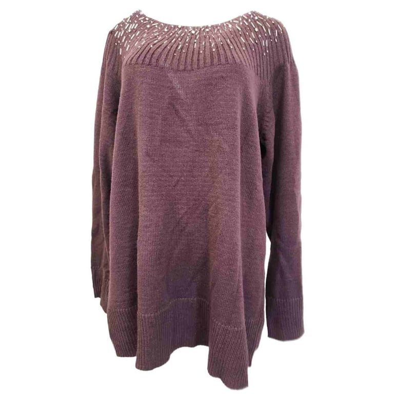 Womens Plus Plum Purple Sparkle Bejeweled Collar Long Sleeve