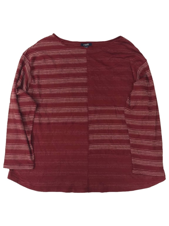 Womens Plus Red and White Stitch Pattern Long Sleeve Cotton Blouse Shirt Top 2X