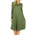 thumbnail image 1 of Womens & Plus Round Neck Long Sleeve Knee Length A-Line Swing Trapeze Dress (Army Green, 3X), 1 of 4