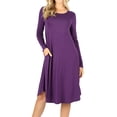 thumbnail image 1 of Womens & Plus Round Neck Long Sleeve Knee Length A-Line Swing Trapeze Dress (DK Purple, 2X), 1 of 4