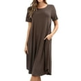 thumbnail image 1 of Womens & Plus Round Neck Short Sleeve Knee Length A-Line Swing Trapeze Dress (Brown, 1X), 1 of 4