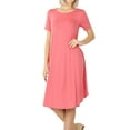 thumbnail image 1 of Womens & Plus Round Neck Short Sleeve Knee Length A-Line Swing Trapeze Dress (Desert Rose, M), 1 of 4