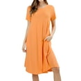 thumbnail image 1 of Womens & Plus Round Neck Short Sleeve Knee Length A-Line Swing Trapeze Dress (Peach, XL), 1 of 4