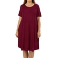 thumbnail image 1 of Womens & Plus Round Neck Short Sleeve Knee Length A-Line Swing Trapeze Dress (WIne, 2X), 1 of 4