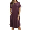 thumbnail image 1 of Womens & Plus Round Neck Short Sleeve Knee Length A-Line Swing Trapeze Dress, 1 of 3