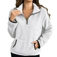 thumbnail image 1 of Womens Plus Size 1/4 Zip Sweaters Shaggy Sherpa Fleece Pullover Sweatshirt with Pocket Solid Casual Winter Tops (5XL, White), 1 of 5