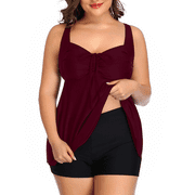 Womens Plus Size 2 Piece Bathing Suits Ruffle Tankini Top with Boyshorts Tummy Control Swimsuits for Women
