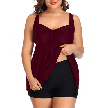 Plus Size Tankini Bathing Suits for Women Tiered Ruffle Swimsuit Top ...