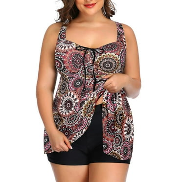 Womens Plus Size 2-Piece Bathing Suits Tummy Control Ruffle Tankini Swimsuits for Women
