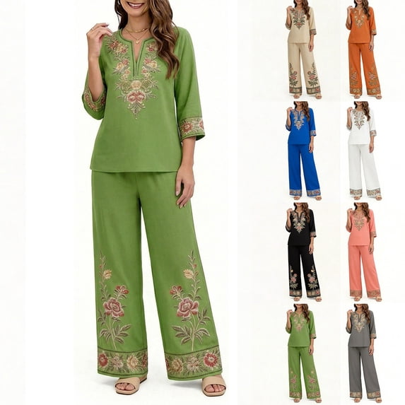 Womens Plus Size 2 Piece Outfits Printed Bohemian Style Casual Home Wear Set