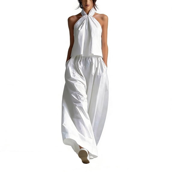 Womens Plus Size 2 Piece Outfits Round-Neck Sleeveless And Long Pants Casual 2PC Sets