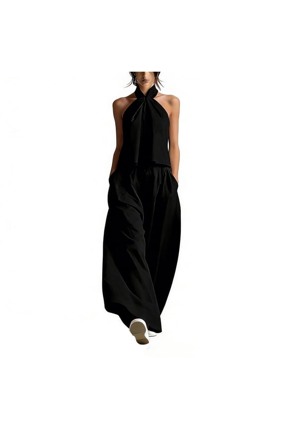 Womens Plus Size 2 Piece Outfits Round-Neck Sleeveless And Long Pants Casual 2PC Sets