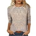 thumbnail image 1 of Womens Plus Size 3/4 Sleeve Tee Shirts,3/4 Length Sleeve Womens Tops Summer Loose Solid Crewneck T Shirts Dressy Blouses, 1 of 6