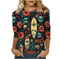 thumbnail image 1 of Womens Plus Size 3/4 Sleeve Tops 2025 Fall Crewneck Fashion Print Causal Loose Fit Three Quarter Sleeve T Shirts, 1 of 4