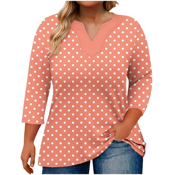 Womens Plus Size 3/4 Sleeve Tops Casual V Neck Button Tee Shirts Basic Loose Fit Tunic Blouse
