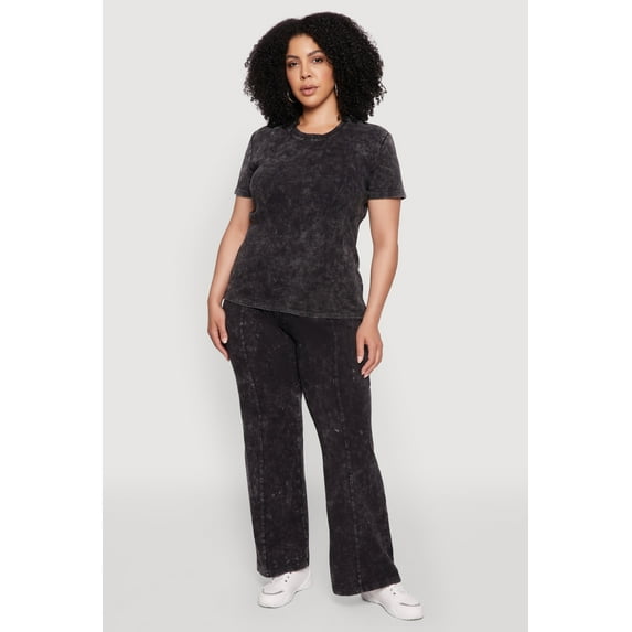 Womens Plus Size Acid Wash Pintuck Wide Leg Pants